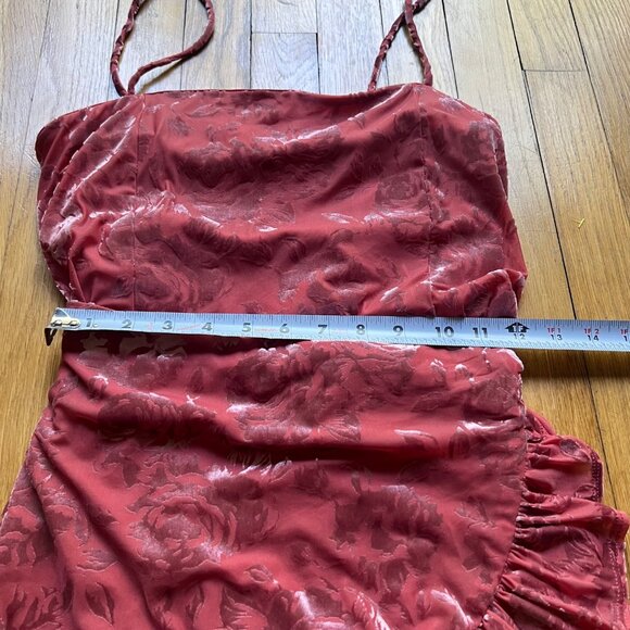 Intimately Free People Size S Pink Blush Velvet Floral Ruffled Mini Dress - Picture 11 of 15